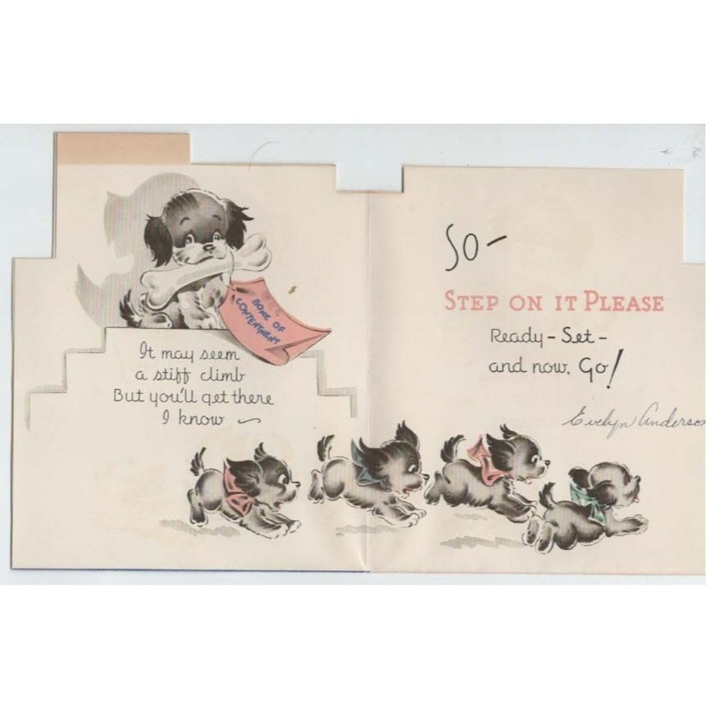 Vintage 1950s Get Well Card Puppy Die Cut Evelyn Anderson Retro Ephemera - Picture 3 of 3